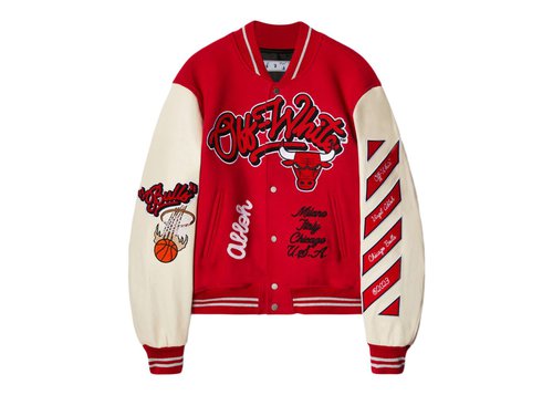 OFF-WHITE OFFWHITE C/O Chicago Bulls Varsity Jacket - Red/Cream - OMEA305T23FAB0032501