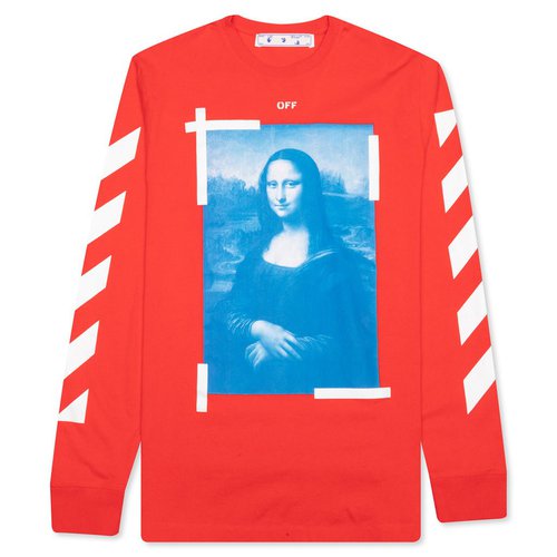 OFF-WHITE Blue Mona Lisa L/S Tee - Fiery Red/White - OMAB001R21JER0022501