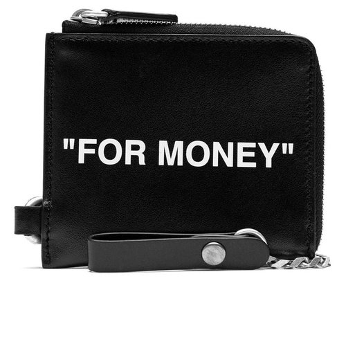 OFF-WHITE Calf Skin Quote Chain Wallet - Black/White - OMNC021F20LEA0011001
