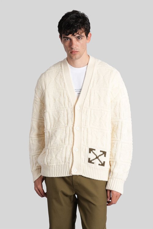 OFF-WHITE Cardigan In Beige Wool - OMHB02LF25KNI0010B58