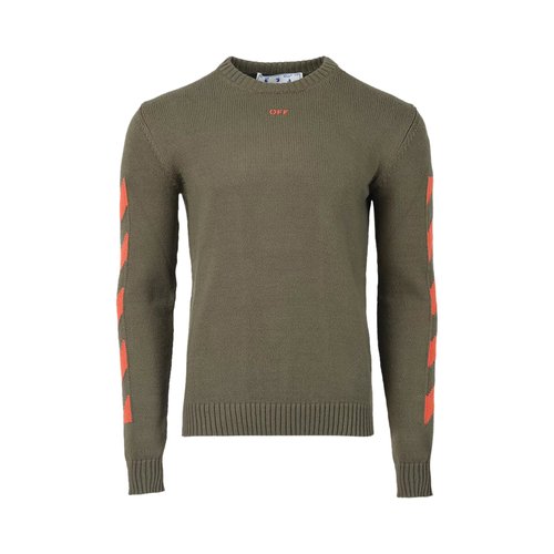 OFF-WHITE Diag Arrow Knit Crewneck - Army Green Orange - OMHE023F22KNI0015620