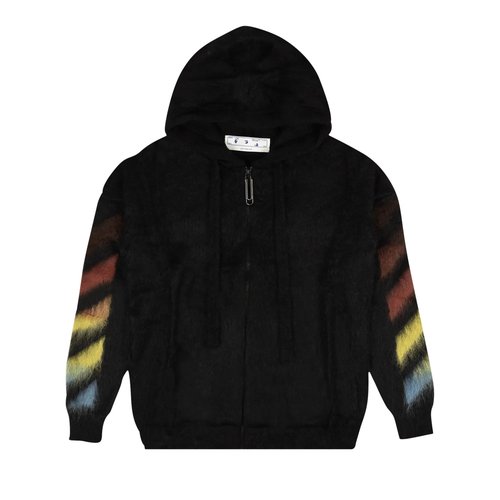 OFF-WHITE Diag Brushed Mohair Zip Hoodie - Black - OMHA073F20KNI0011087