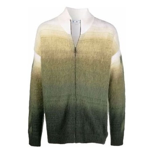 OFF-WHITE FW21 Arrow Pattern Zipper Cardigan Wool Sweater Loose Fit - Green - OMHF032F21KNI0015555