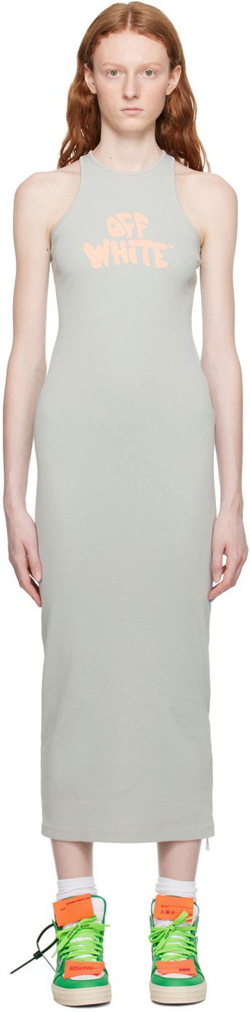 OFF-WHITE Gray Stamp Midi Dress - Medium Grey - OWDB469S23JER0030631
