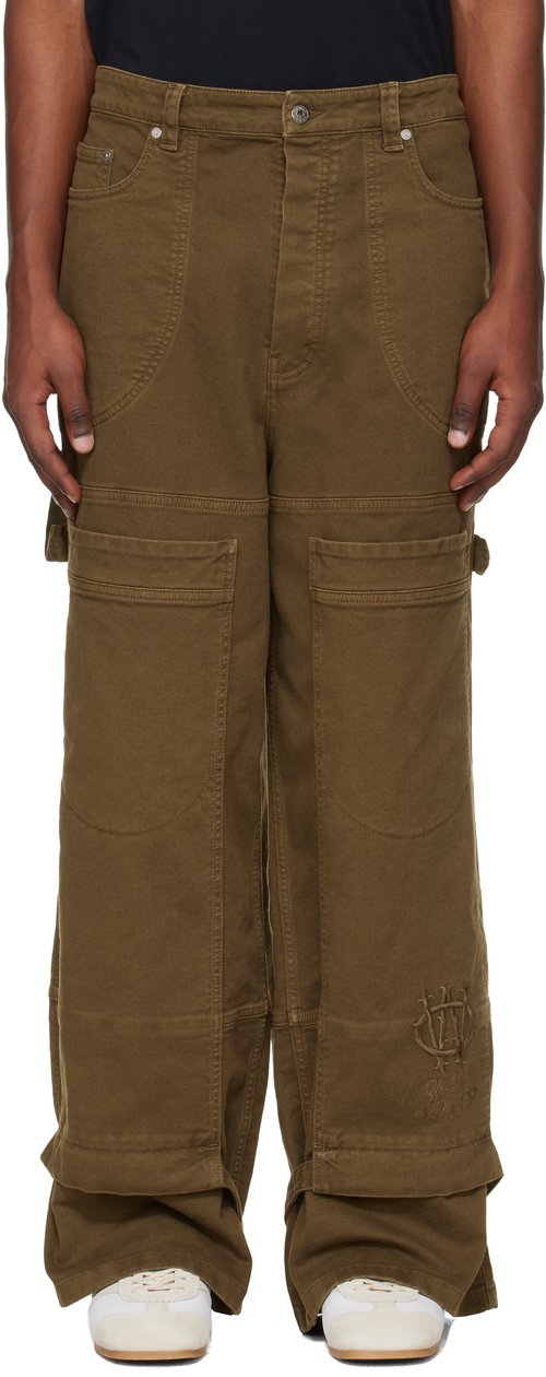 OFF-WHITE Khaki Gothic Drill Relaxed Trousers - Vintage Be - OMCE044F25FAB0015454