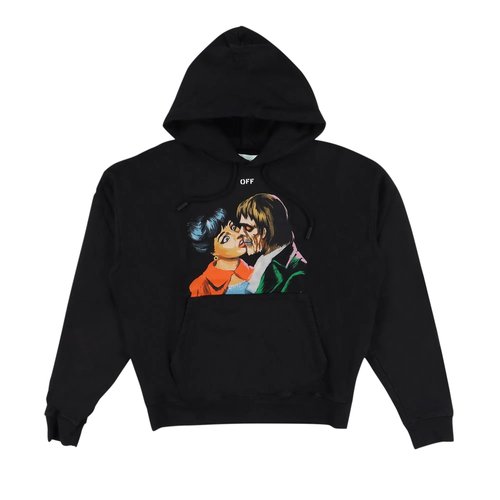 OFF-WHITE Kiss Graphic Print Hoodie - Black - OMBB037R19B970031088