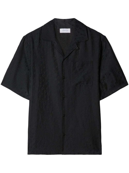 OFF-WHITE Logo Jacquard Camp Collar Shirt - Black - OMGG004F23FAB0011000