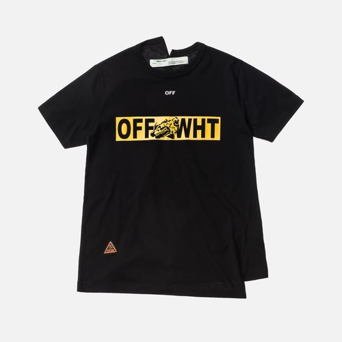 OFF-WHITE Moto Spliced Tee 'Black/Yellow' AA032S181850831060