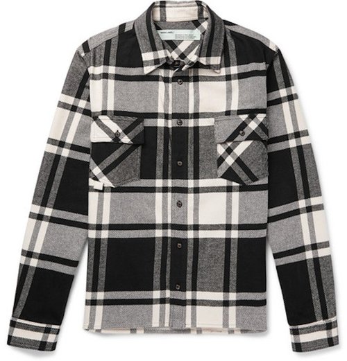 OFF-WHITE Off OFF Logo Print Checked Flannel Overshirt - Black/White/Pink