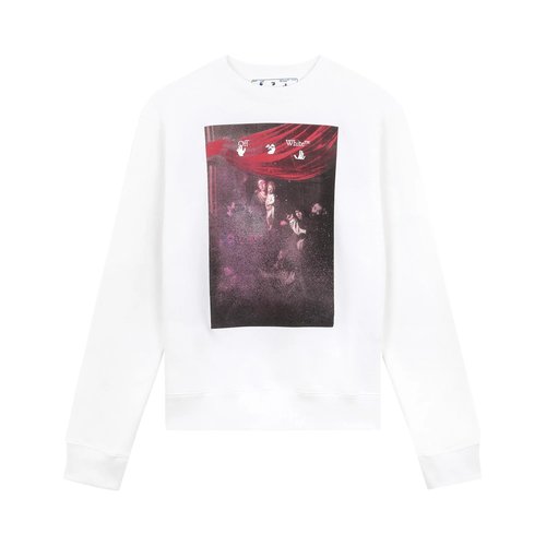 OFF-WHITE Off- Sprayed Caravaggio Slim Crewneck - White - OMBA025S21FLE0090101