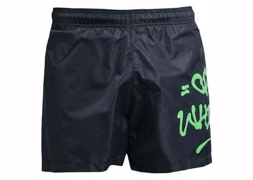 OFF-WHITE OFFWHITE Graffiti Logo Swim Shorts - Black/Green - OMFA003S22FAB002