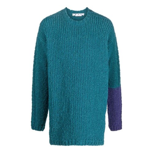 OFF-WHITE SS22 Contrasting Colors Round Neck Knit Long Sleeves Wool Sweater Blue - OMHE124F22KNI0015535IRISH