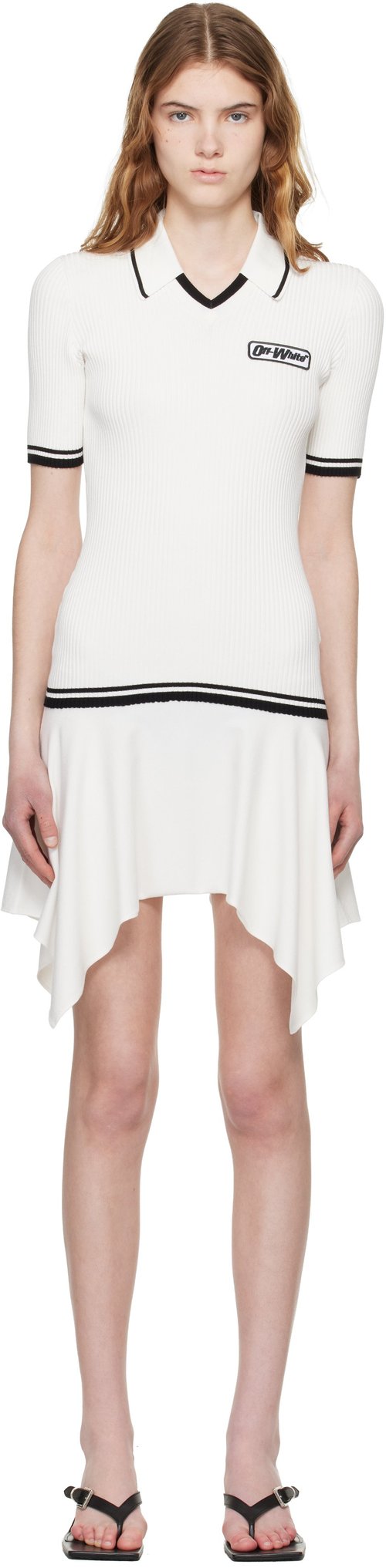 OFF-WHITE White Rib Viscose Knit Polo Minidress - White Black - 2HI12WS26KNI001W102
