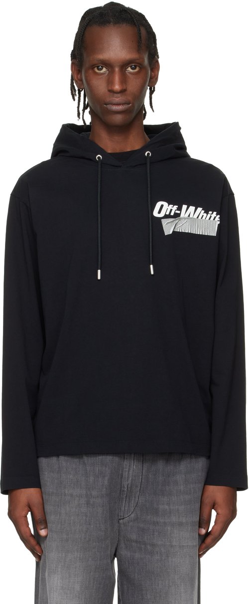 OFF-WHITECupid Tape Tee Hoodie - Black - White - OMAB09DF25JER0071001