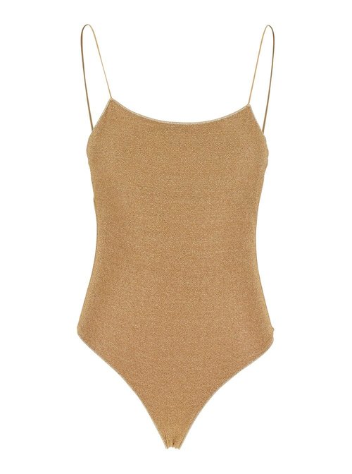 Oseree lumière Maillot Gold Colored One-piece Swimsuit With Deep Neckline On The Back In Lurex - LIS601GOLD