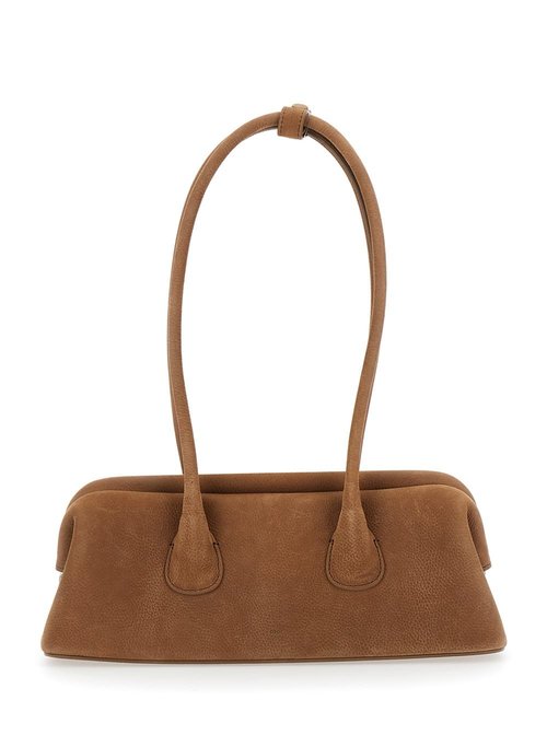 OSOI boat Wide Mini Brown Shoulder Bag With Round Handles And Logo Lettering On The FrOnt In Nubuck Leather - 25SB01018251NUBUCKBROWN