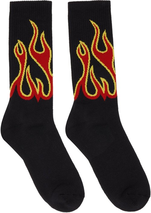 Palm Angels Black Burning Flames Socks - Black Red - PMRA001F22FAB0071025