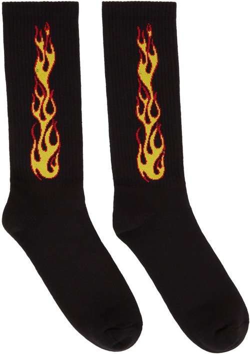 Palm Angels Black Flames Socks - Black Orang - PMRA001R21FAB0011020