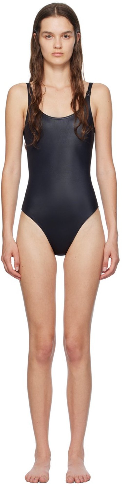 Palm Angels Black Monogram One-Piece Swimsuit - Black Black - PWFC011F24FAB0021010