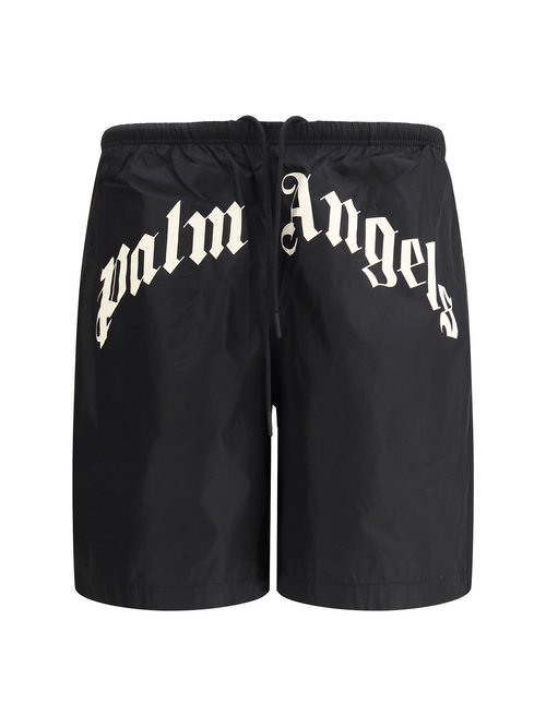 Palm Angels Curved Logo Swim Shorts - Black - PMFD018S25FAB0011003