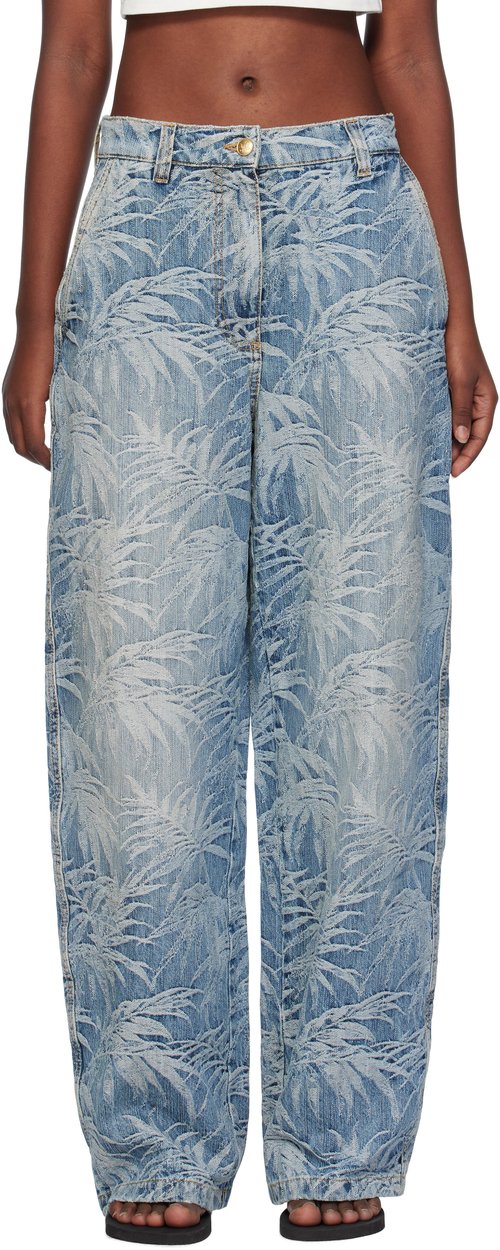 Palm Angels Blue Baggy Palms Wash Pattern Jeans - Indigo Blue O - PWYB027F24DEN0014903