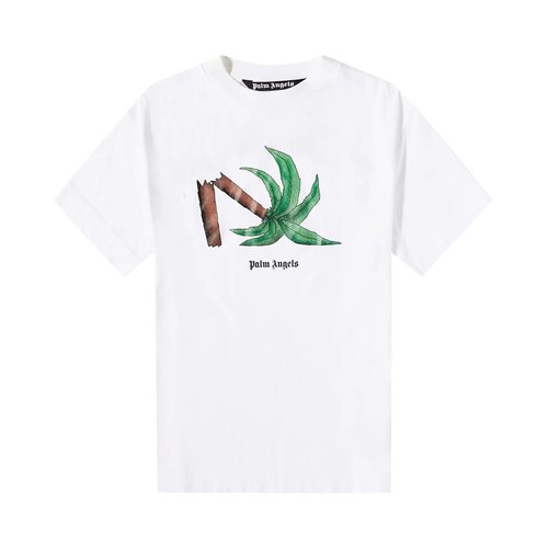 Palm Angels Broken Palm Classic Tee - White/Green - PMAA001C99JER0130155
