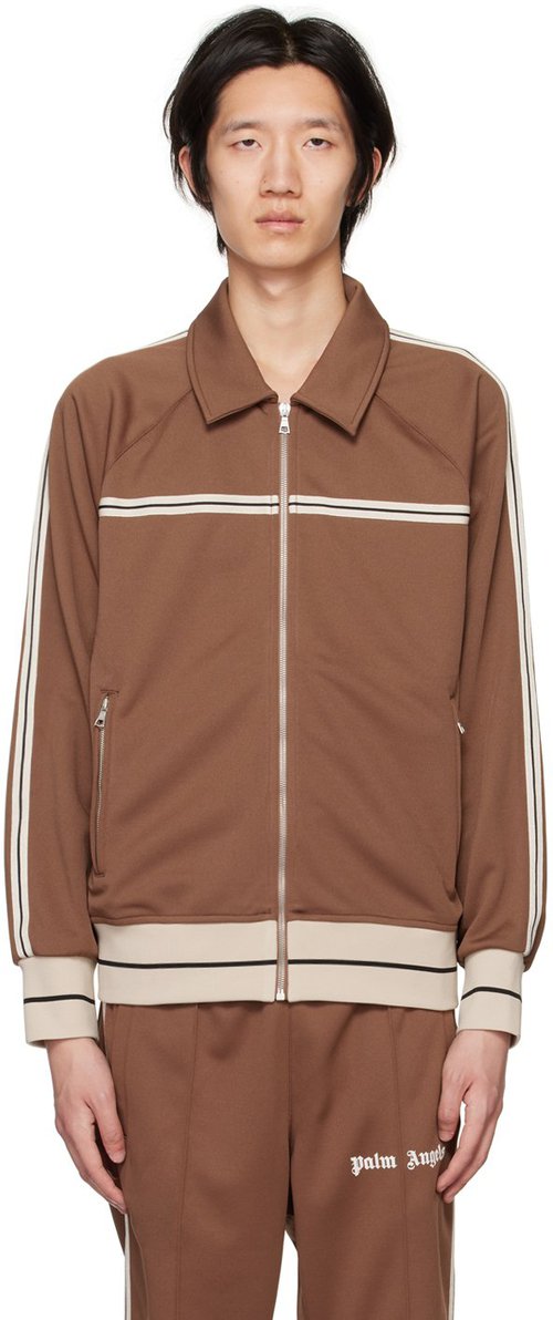 Palm Angels Brown Mini Tape Track Jacket - Off White - PMBD038F22FAB0016003