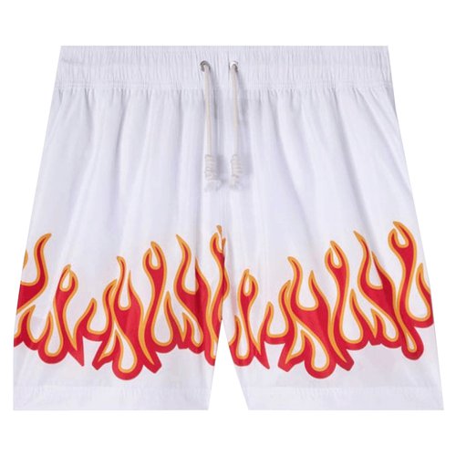 Palm Angels Burning Flames Print Swim Short - White Red - PMFA011F22FAB0010125