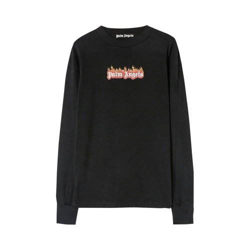 Palm Angels Burning Logo Classic Tee Long-Sleeve - Black/White - PMAB002F22JER0021001