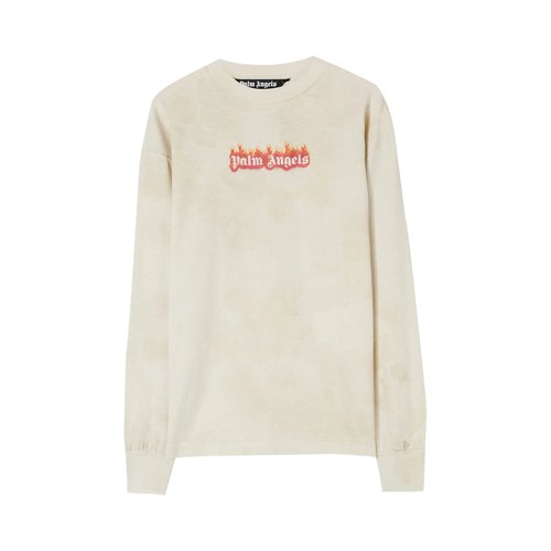 Palm Angels Burning Logo Classic Tee Long-Sleeve - Off White/Black (Fw22) - PMAB002F22JER0020310