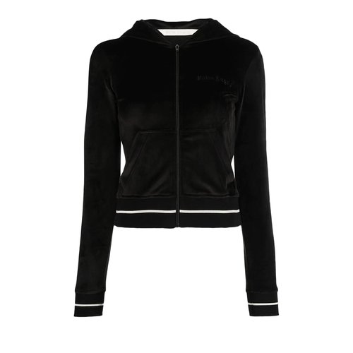 Palm Angels Chenille Mini Zipped Hoodie - Black - PWBE012F22FAB0011003