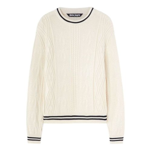 Palm Angels Curved Logo Cable Sweater - Off White/Black - PMHE058S25KNI0020310