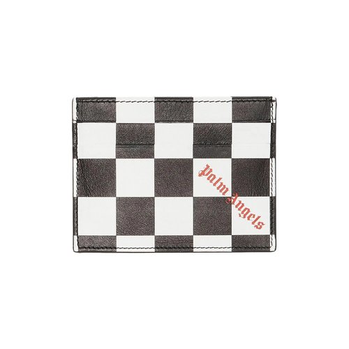 Palm Angels Damier Printed Card Holder - Black White - PMND008F22LEA0011001