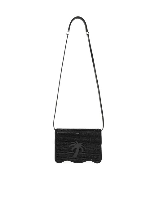 Palm Angels Embellished Suede Palm Beach Crossbody Bag - Black - PWNQ008S23LEA005_1072