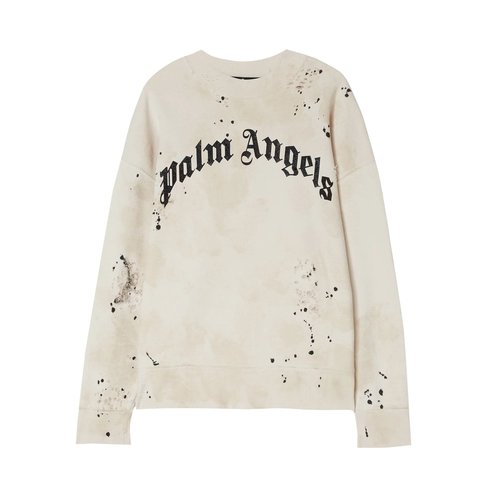 Palm Angels GD Glittered Logo Crewneck - Off White/Black - PMBA065F22FLE0070310