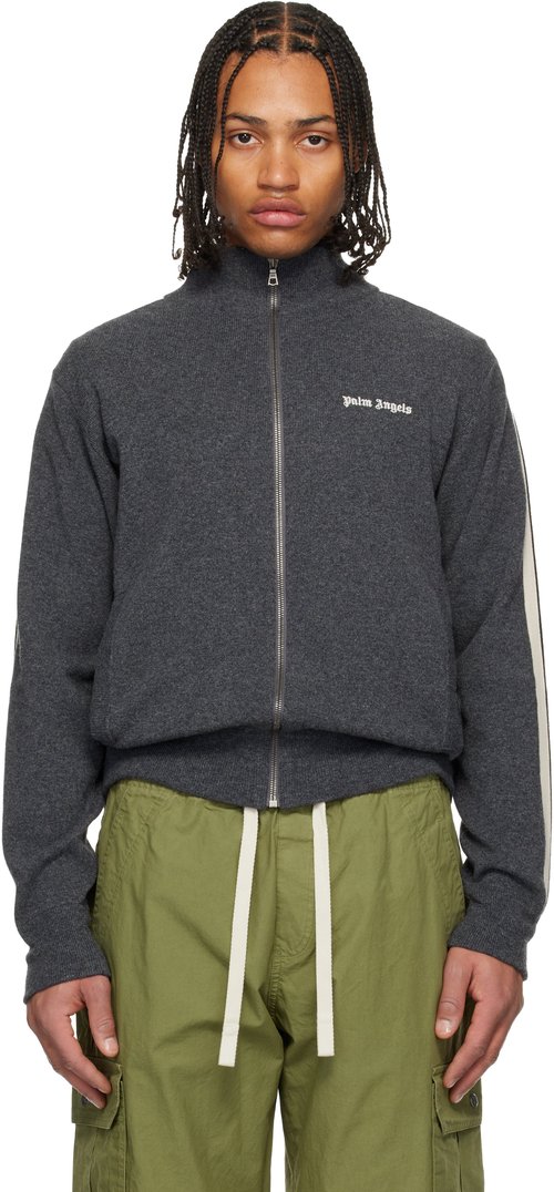 Palm Angels Gray Classic Logo Knit Track Jacket - Dark Grey - PMHA063F25KNI0010703