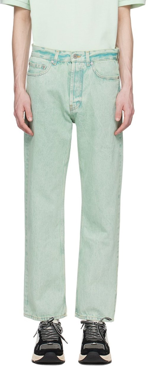Palm Angels Overdyed Logo Denim Pants | Green | Size 32 - Mint Off White - PMYA040S24DEN0015103