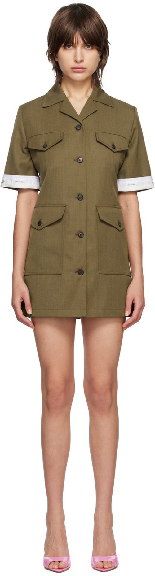Palm Angels Khaki Military Minidress - Military White - PWDG004S23FAB0015601