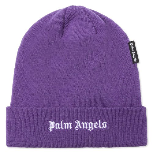 Palm Angels Logo Beanie - Purple/White - PMLC012F20KNI0013701