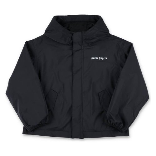 Palm Angels Logo Hooded Windbreaker - Black/White - PBEB003C99FAB001-1001