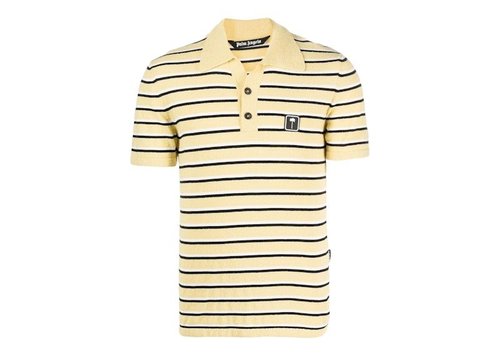Palm Angels Logo Patch Striped Terry Polo Shirt - Yellow/Black/White - PMHV001S23KNI0011810