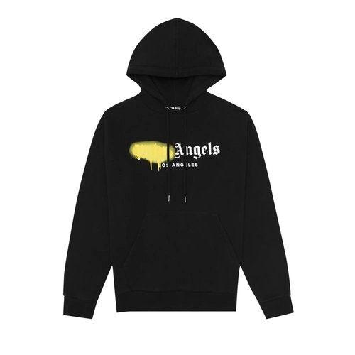 Palm Angels Los Angeles Sprayed Logo Hoodie - Black/Yellow - PMBB003F20FLE0041018