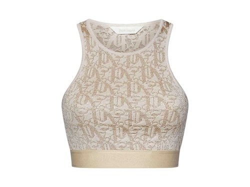 Palm Angels Monogram Jacquard Knit Bra Top | Brown | Size XS - Beige - PWHT011R24KNI0010361