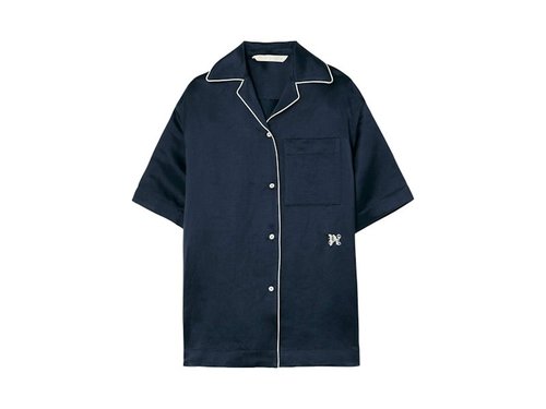 Palm Angels Monogram Satin Bowling Shirt - Black - PWGG005S24FAB0024603