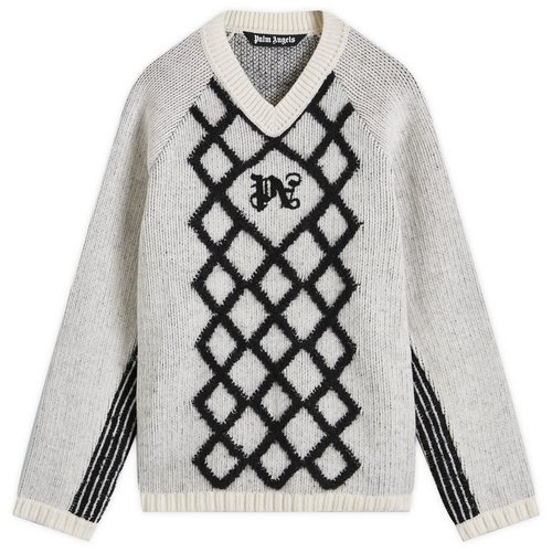 Palm Angels Monogram V-Neck Knit - White - PMHD015F24KNI0020310