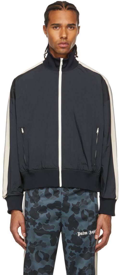Palm Angels Curved Logo Track Jacket - Navy Blue/White - PMBD030F21FAB0014601