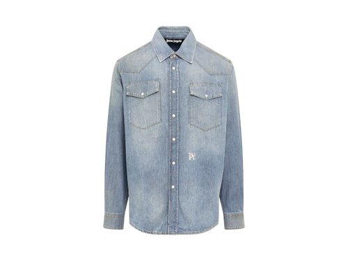 Palm Angels Monogram Denim Shirt - Blue - PMYD019E23DEN0014003