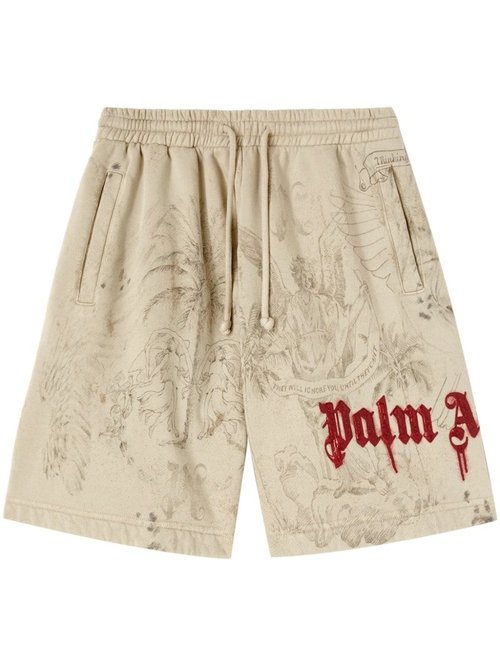 Palm Angels Pencil All Over Sweatshorts - Off White - PMCI019F24FLE0010326
