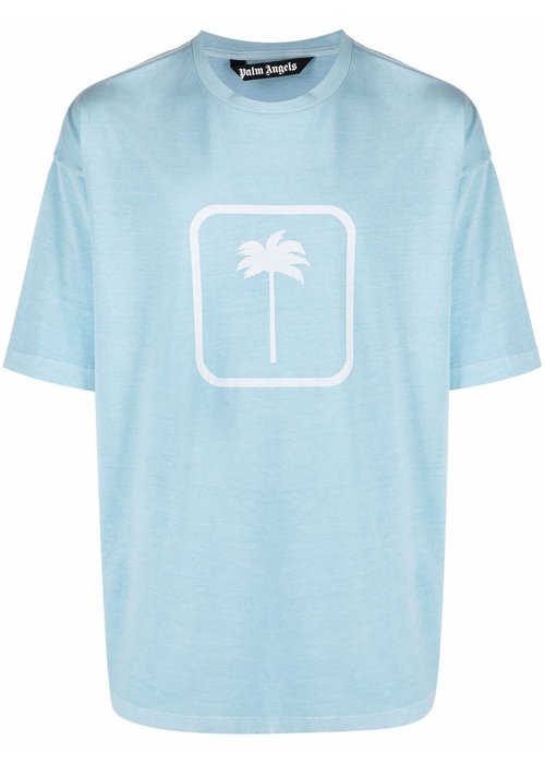 Palm Angels PXP Tonal Palm Tree Print T-Shirt - Turquoise White - PMAA066F21JER0044343