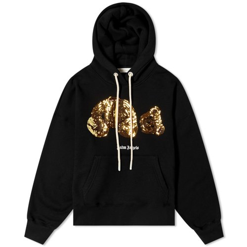 Palm Angels Gold Sequins Bear Hoodie - Black - PWBB023F22FLE0041076